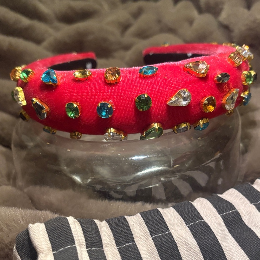 Red Velvet Jeweled Padded Headband
